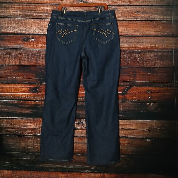 Marina Rinaldi Sport Jeans Size 25 US 16 Dark Wash Indigo Mid Rise Wide Leg - Picture 3 of 10